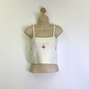 Hazel Moon - Vintage White Sweater Knit Floral Crop Top Size Medium